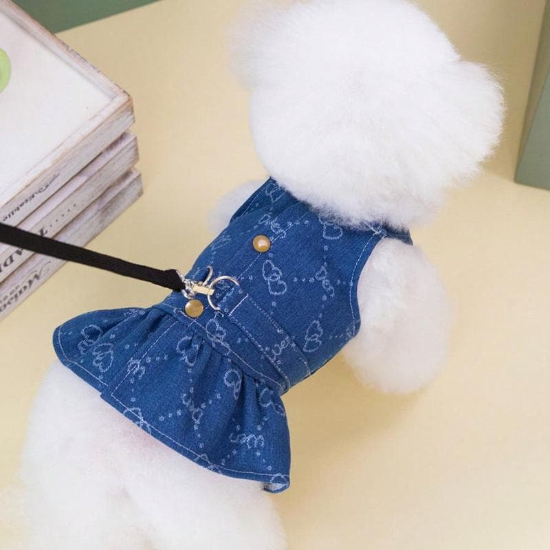 Navy Blue Spring/Summer Cute Ladylike Heart & Paw Print Pattern Summer New Light and Breathable Retractable Pet Dog Dress, in Europe and America XXL navy blue
