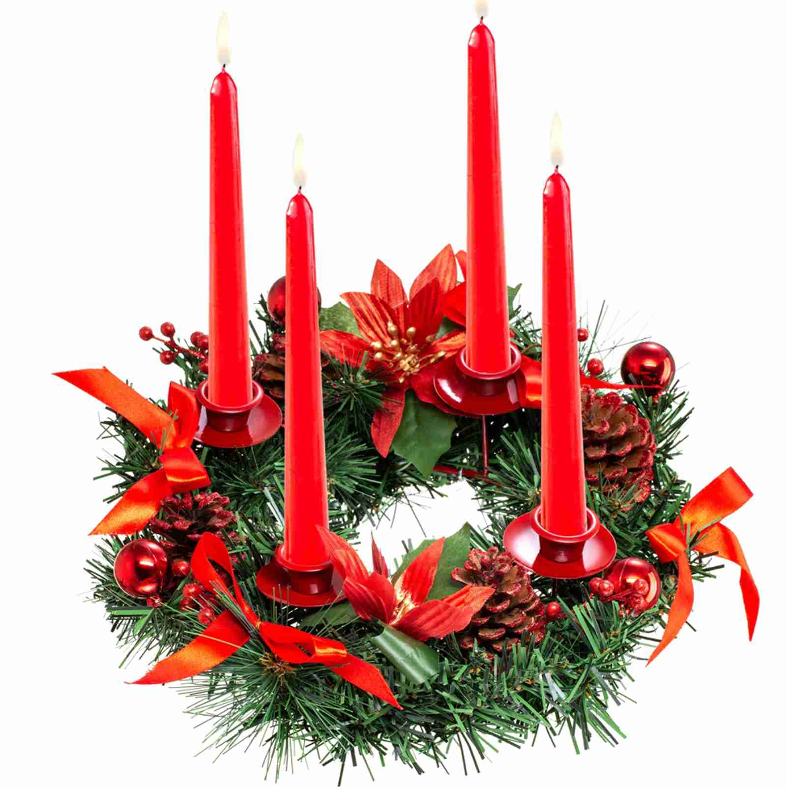 Xmas Advent Wreath Fir Wreath Xmas Arrangement Decorative Wreath with Candle Holder and Ribbon