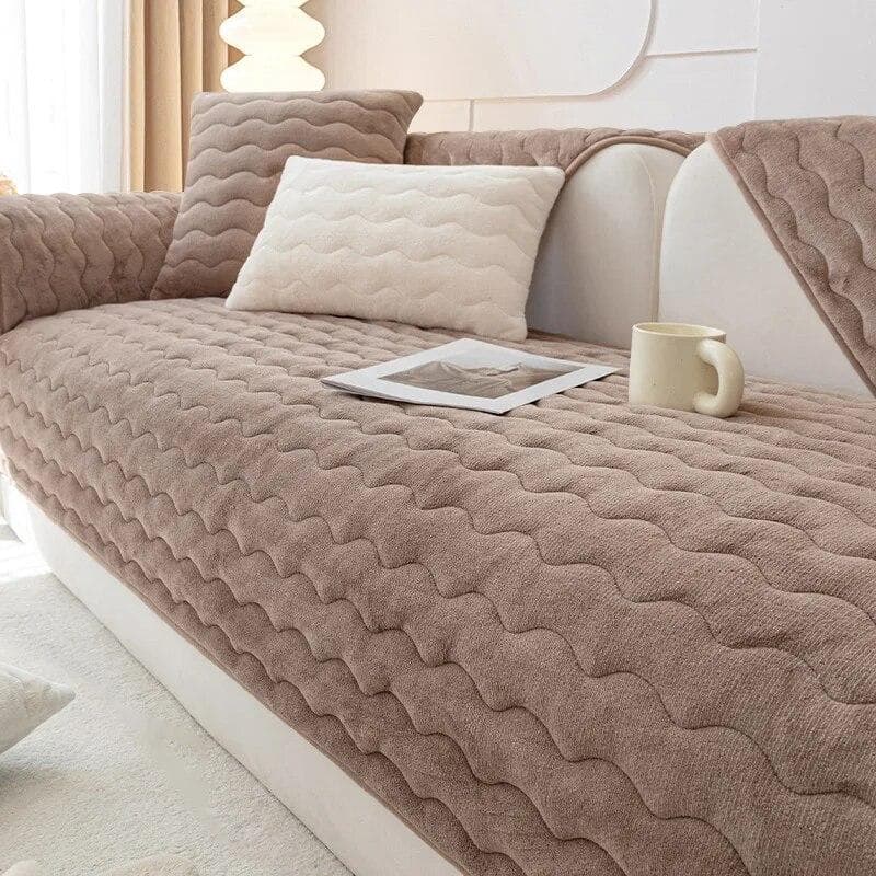 Thicken Plush Sofa Cushion Warm Non-Slip Sofa Cover Towel Solid Color Universal Corner Couch Protection for Living Room Decor F 70x210cm 1pc