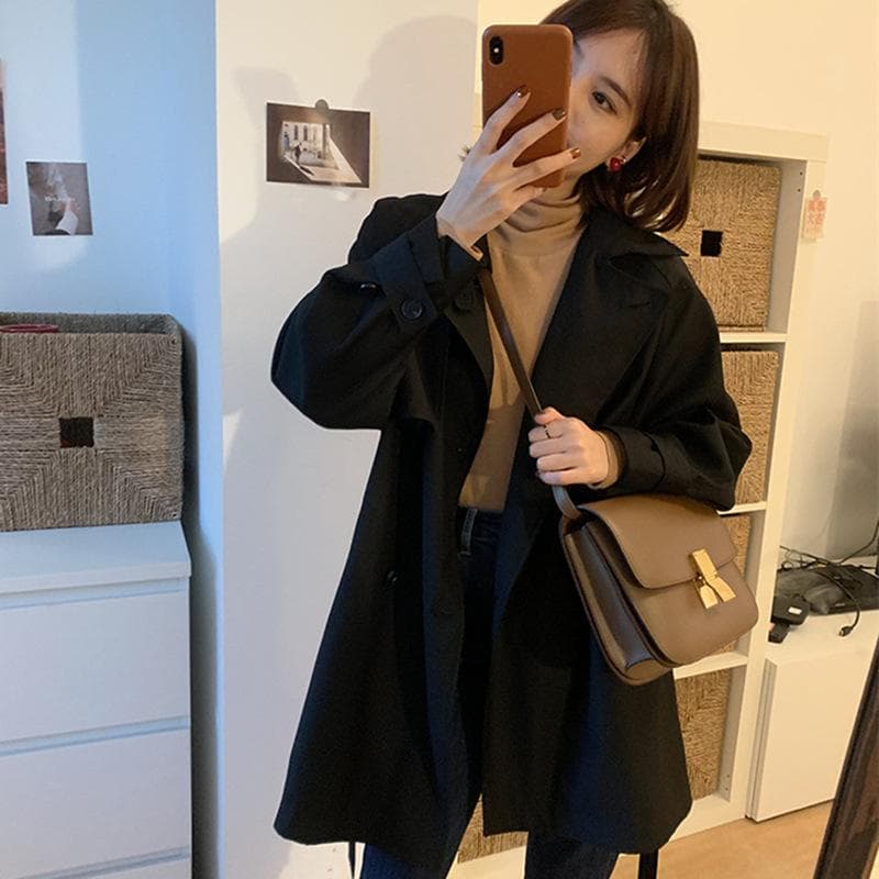 Khaki Windbreaker Women's Spring and Autumn New Mid-length Small British Style Work Jacket XL