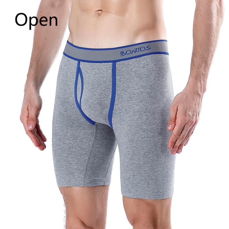 BONITOS 1Pcs Long Men's Underpants Cotton Men Boxers Comfortable Underwear For Man Solid Color L light gray