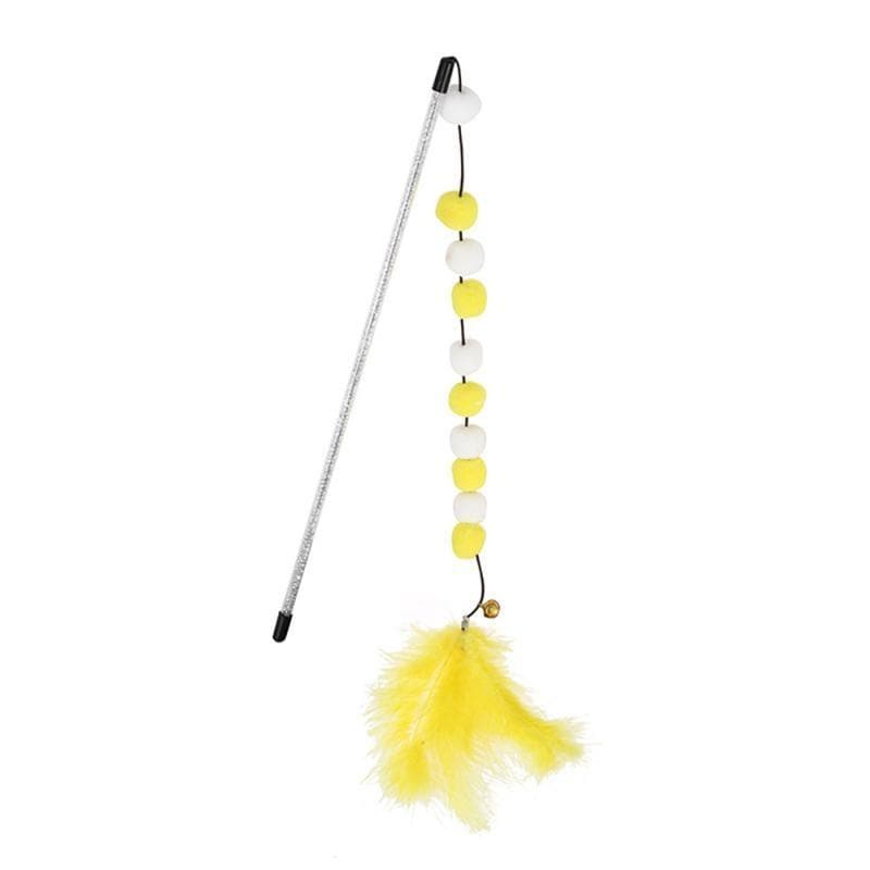 Pompom Cat Toys Interactive Stick Feather Toys Kitten Teasing Playing Plush Ball Pet Supplies For Cat Toy yellow
