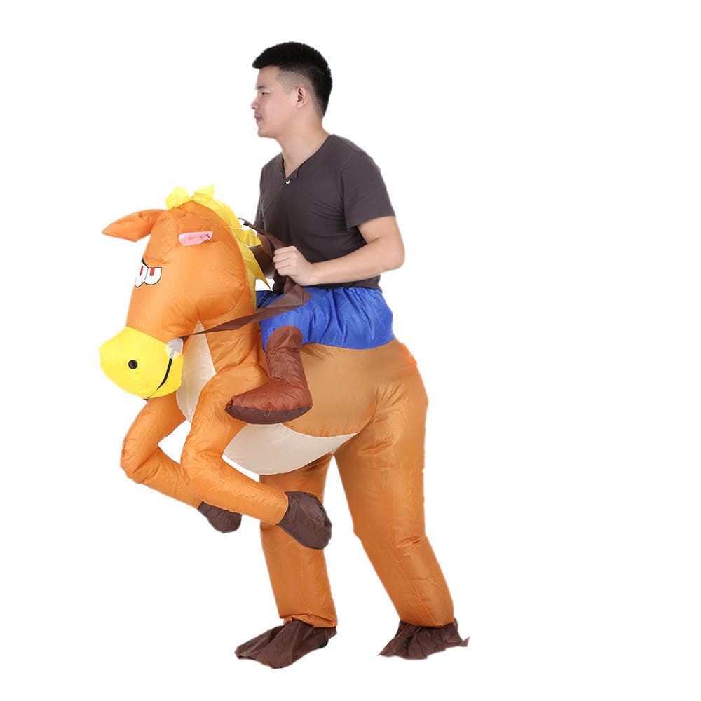 Funny Cowboy Rider on Horse Inflatable Costume Outfit for Adult Fancy Dress Halloween Carnival Party