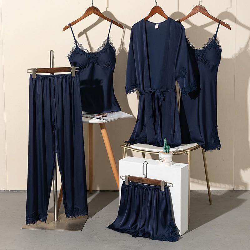 Kimono Robe Sexy Lace Women Bathrobe Gown Rayon Home Wear Nightdress Casual Sleepwear Blue Home Clothing Nightwear 2XL