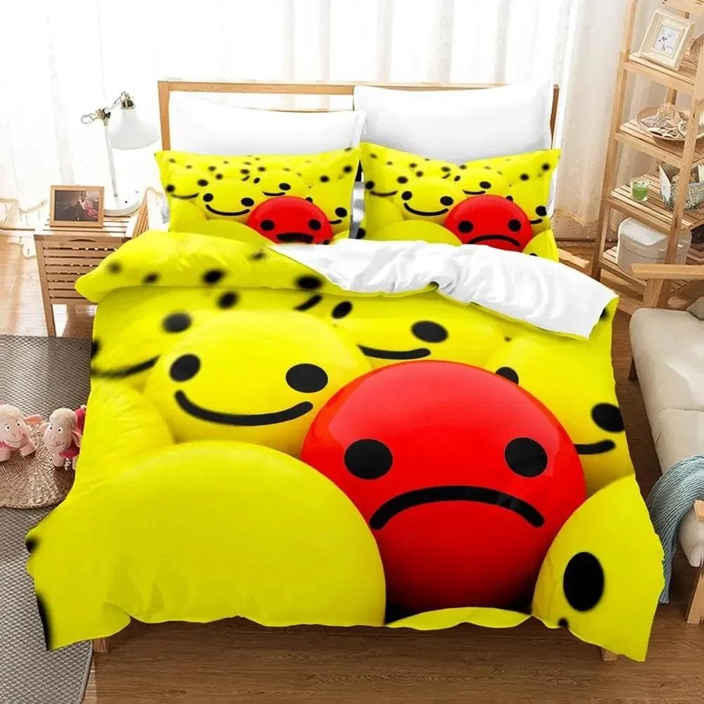 Cartoon Smiley Bedding Set Duvet Cover Bed Set Quilt Cover Pillowcase Comforter king Queen Size Boys Adult Bedding Set US Twin 173x218cm