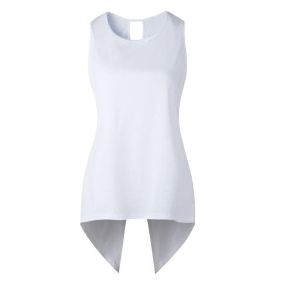 Women Solid Color Sleeveless Irregular Cross Back Vest Tank Top L white
