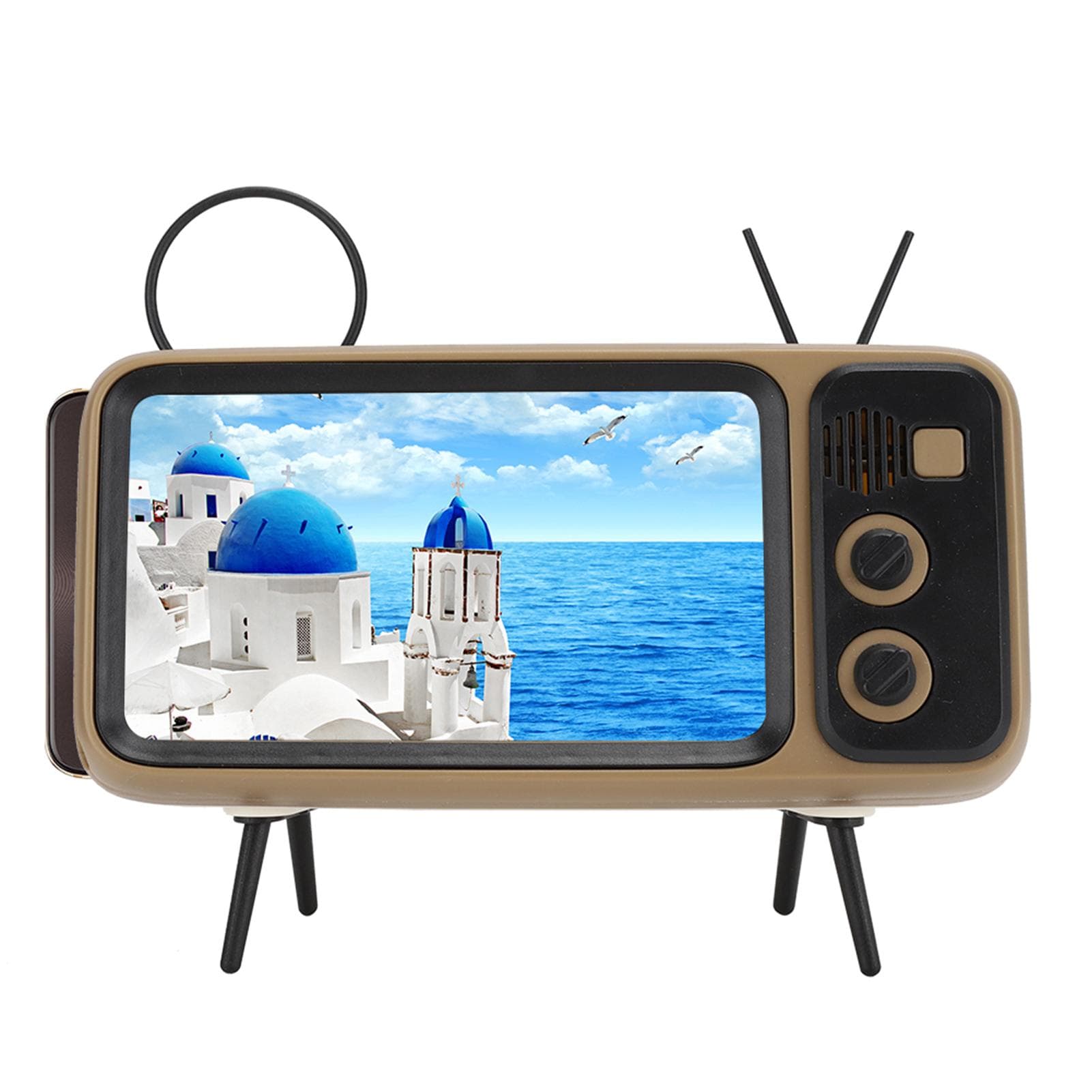 Retro TV Modeling 80Hz‑20KHz Bluetooth HD Sound Speaker Mobile Phone Stand 2 in 1 coffee