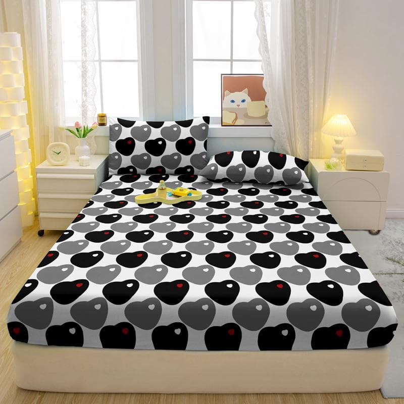 1 Simple Modern Heart-Shaped Printed Matte Fitted Sheet, Bedroom Printed Bed Cover, Bedding (Excluding Pillowcases) 71x132cm