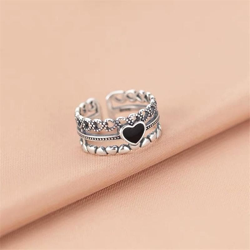Vintage Layered Women's Open Rings Adjustable Punk Girl Hip Hop Jewelry Korea Heart Couple Finger Bague