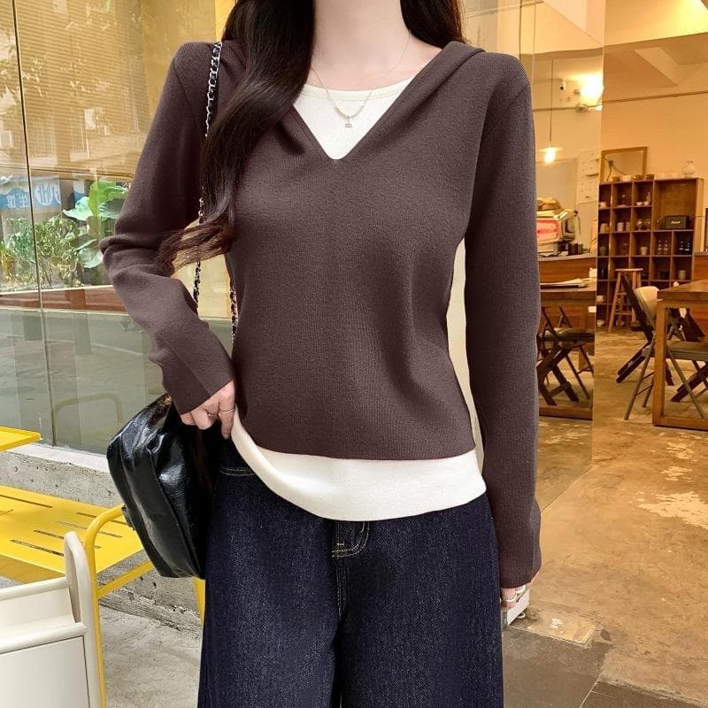 Two-piece Hooded Long-sleeved Sweater for Women In Spring Clothes, New Fashionable Pullover Sweater Top XL