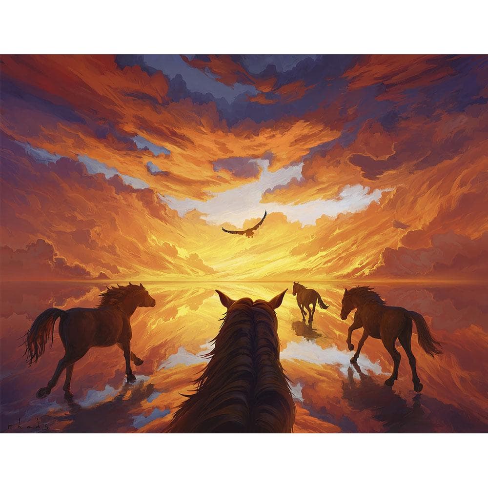 Square / Round Diamond 5D DIY Diamond Painting sunset Horses 3D Embroidery Cross Stitch Diamond Mosaic Decoration Full Round (20X30CM)