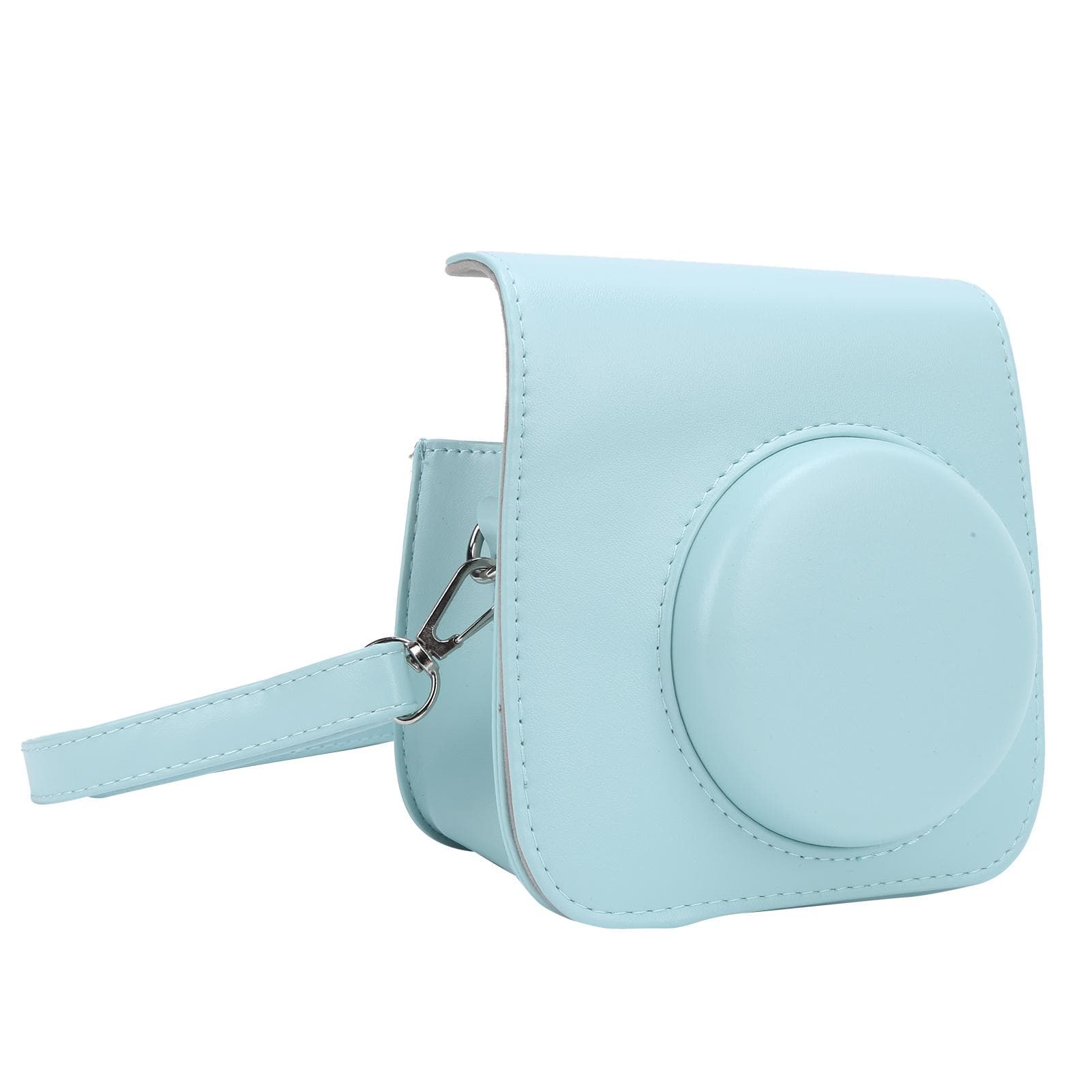 PU Leather Mini Camera Protective Case with Adjustable Shoulder Strap for Instax Mini 7+ light blue