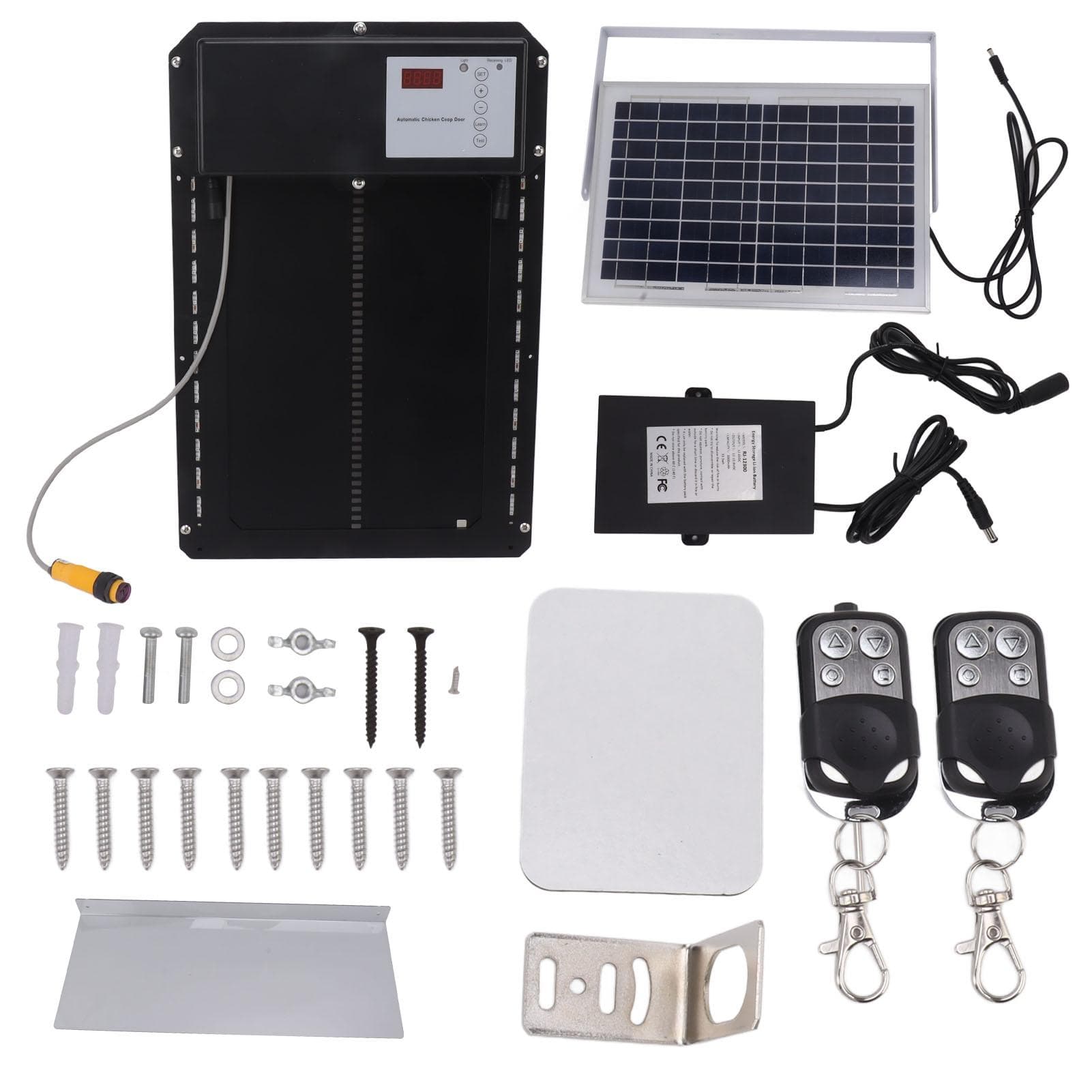 Chicken Coop Door Solar Powered Light Sensor Timer Anti Pinch Door Opener with Remote Control IP44