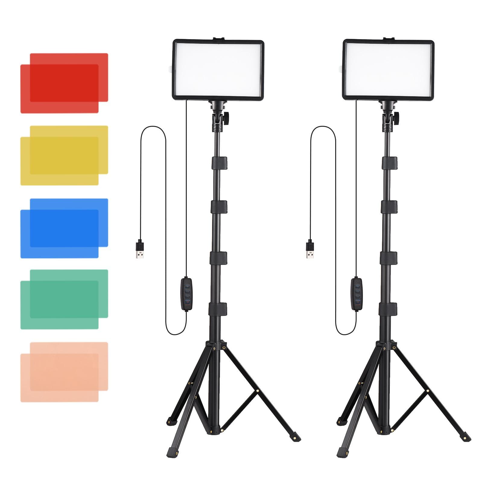 2 Pack USB LED Video Lights Kit Bi-Color Temperature Fill Lights 10-Level Brightness with Light black
