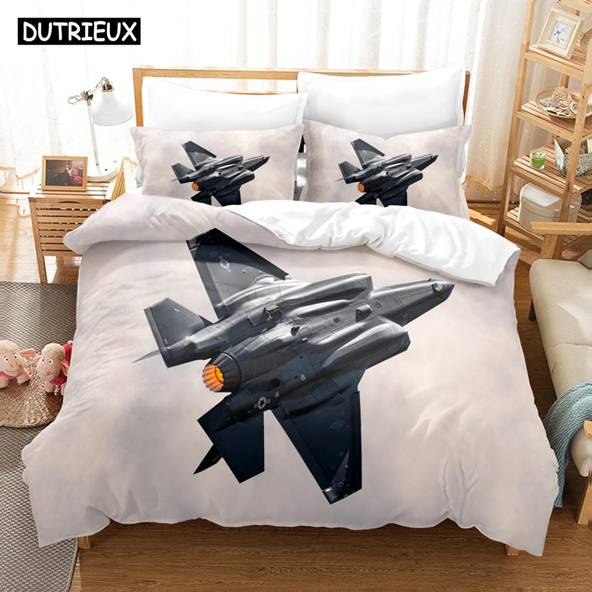 3D Jet Fighter Battle Plane  F-35 Bedding Sets Duvet Cover Set With Pillowcase Twin Full Queen King Bedclothes Bed Linen EU single(135x200cm)