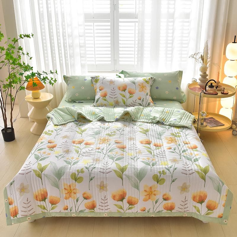 Quilted Bedspread for Summer Flower Printed Patchwork Quilt for Beds Single/Queen/King Size Blanket Summer Comforter/Duvet 100x150cm