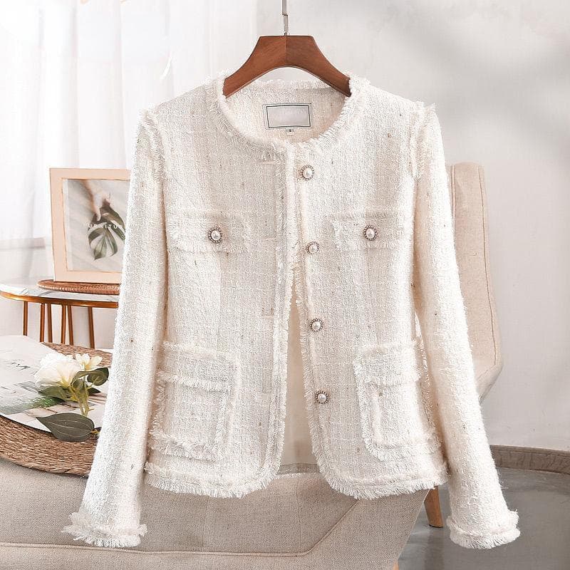 New Blue Tassel Small Fragrance Short Versatile Jacket Women's Spring and Autumn Foreign Style Small Temperament Top XL white