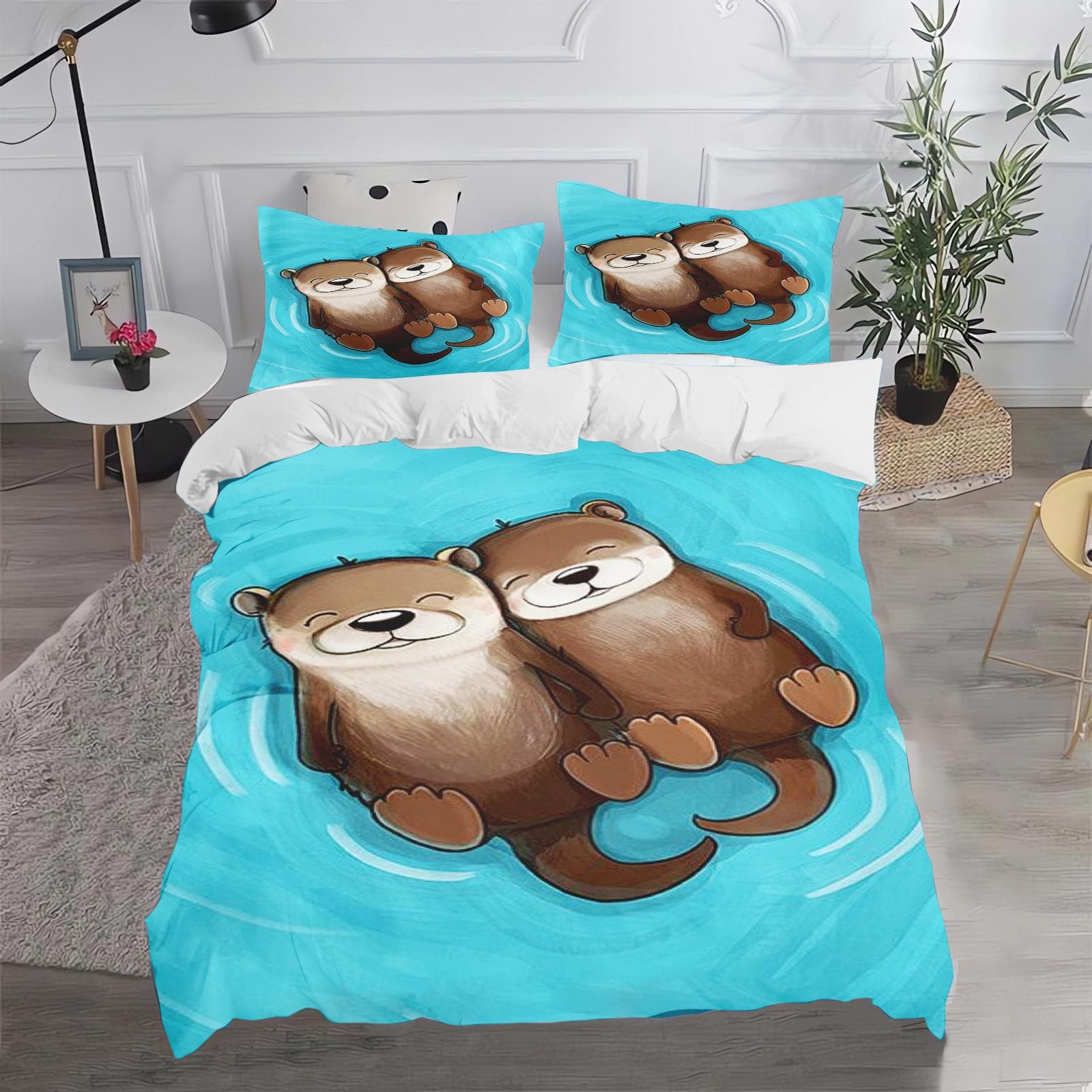 Otter Cartoon Duvet Cover Cute Bedding Set for Kids Teens Girls Bedroom Decoration Duvet Cover Easter Gift Friends 173x218cm