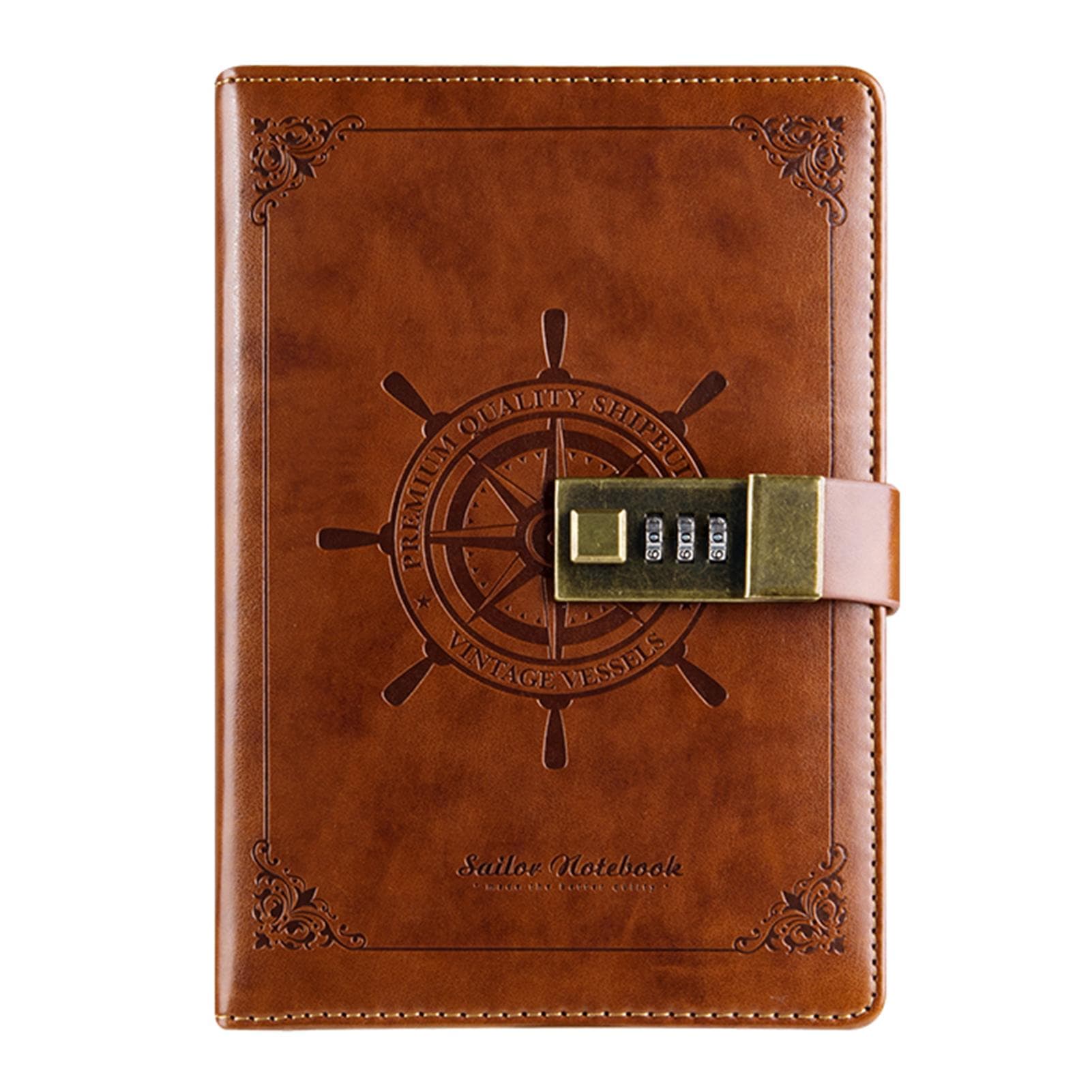 Vintage Journal Diary with Lock B6 PU Cover Retro Notebook 3-Digit Password Combination Lock brown