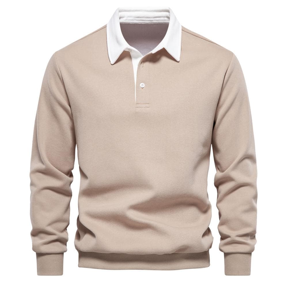 2023 New Autumn Fashion Design Polo Neck Sweatshirts for Men Casual and Social Wear Quality Cotton Mens Sweatshirts L 75-85 kg khaki