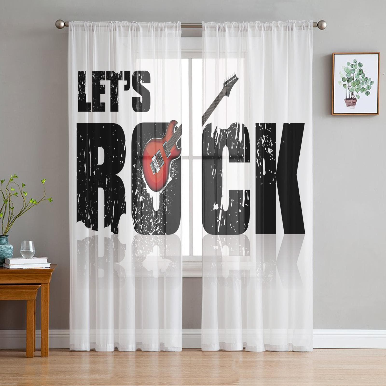 Rock Guitar Music Sheer Curtains for Living Room Voile Curtain Bedroom Bathroom Tulle Curtains Window Drapes 135W x 213H(cm)