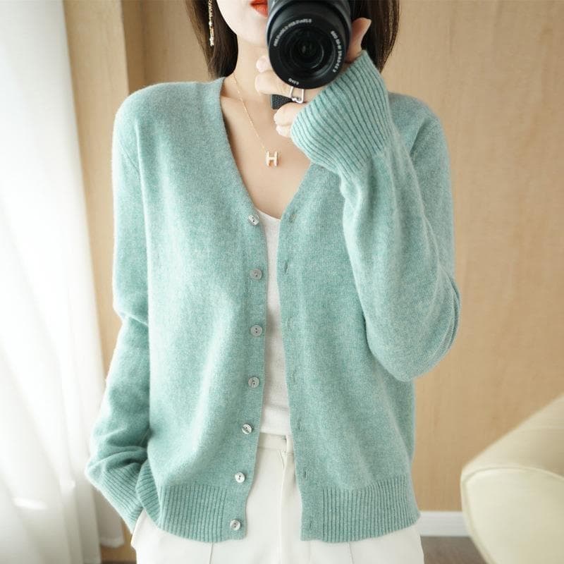 Women Cardigans Autumn Winter Single Breasted Knitwears Long Sleeve V-neck Knit Cardigan Korean Fashion Spring Casual Sweater XXL grass green
