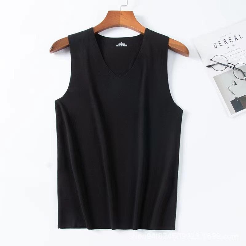 Men Winter Seamless Thermal Vest V-neck Sleeveless Thermal Underwear Thickened Elastic Slim Fit Bottoming Shirt Thermal Tops XL black