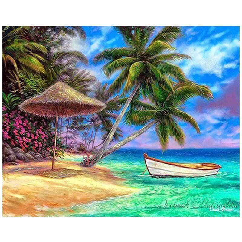 Diamond Embroidery 5D Diy Diamond Painting Landscape Beach Boat Cross Stitch Home Paintings 20X30CM