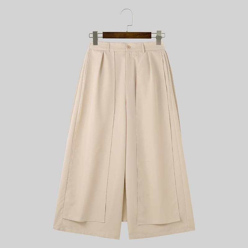 INCERUN Men High Waist Wide Leg Pants Casual Yayers Palazzo Pants M beige
