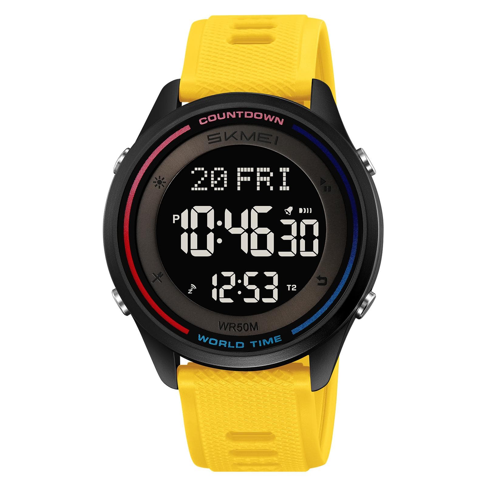 SKMEI 2348 Digital Watch for Men Women with Backlight 50M Water Resistant World Time Daily Alarm yellow