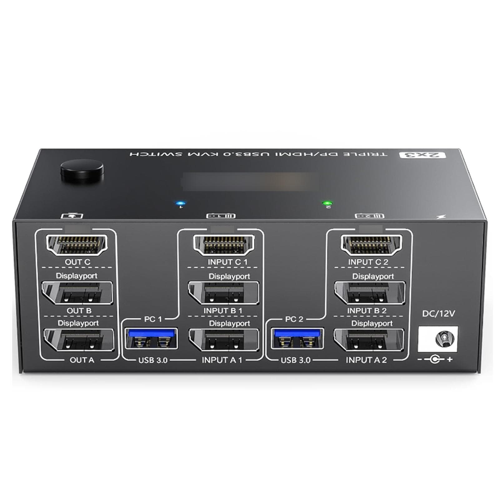 USB 3.0 KVM Switcher Two Input Three Output Three Monitor Switcher Support 8K@30Hz 4K@144Hz USB 3.0 AU Plug black