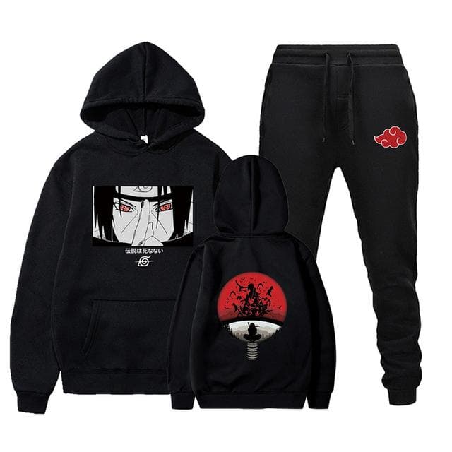 Men 2 Pieces Tracksuit Set Hot Anime Hoodie + Pants Unisex Harajuku Manga Sweatsuit Hooded Sweatshirt+ Sweatpants Jogging Suits M