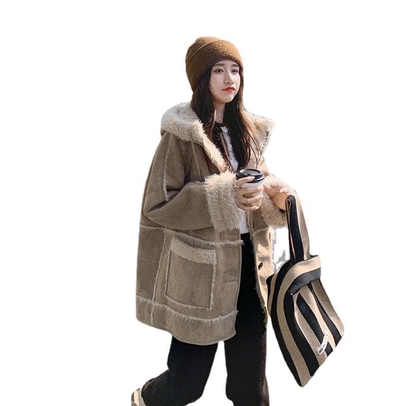 Jacket Female Korean Temperament Thickened Small Hooded Locomotive Cotton Suit XL