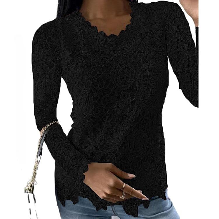 GMXIA Women's Fashion Casual Summer Solid Color Print Long Sleeve O-Neck Blouses & Shirts XXXXXL black