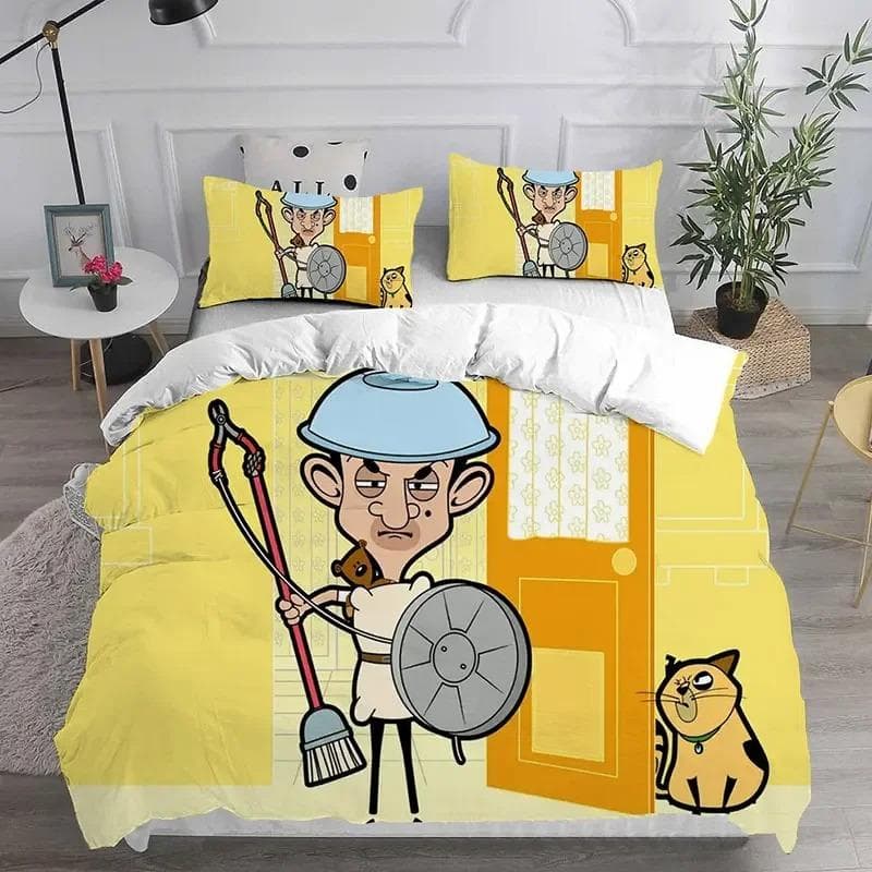 3D Mr. Bean Animated Series Bedding Sets Comforter Quilt Bed Cover Duvet Cover Pillow Case Sets Bedroom Home Textiles EU Single 135x200cm