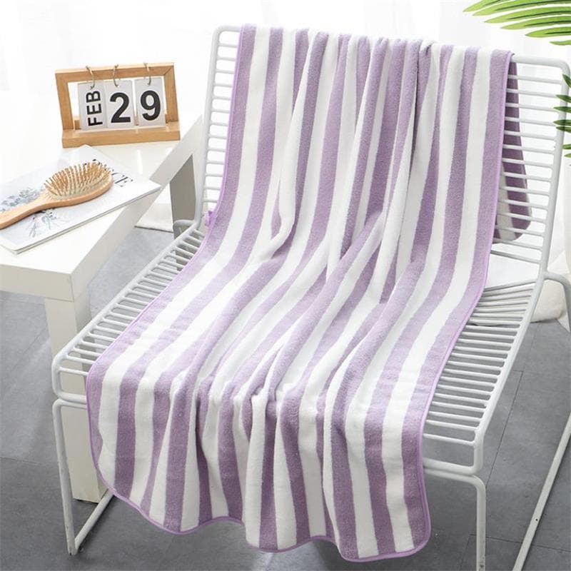 70*140cm Adult Face Bath Towel Stripe Beach Towel Male Women's Absorbent Towels Travel Sport Spa Bathroom Swim Supplies 70x140cm purple