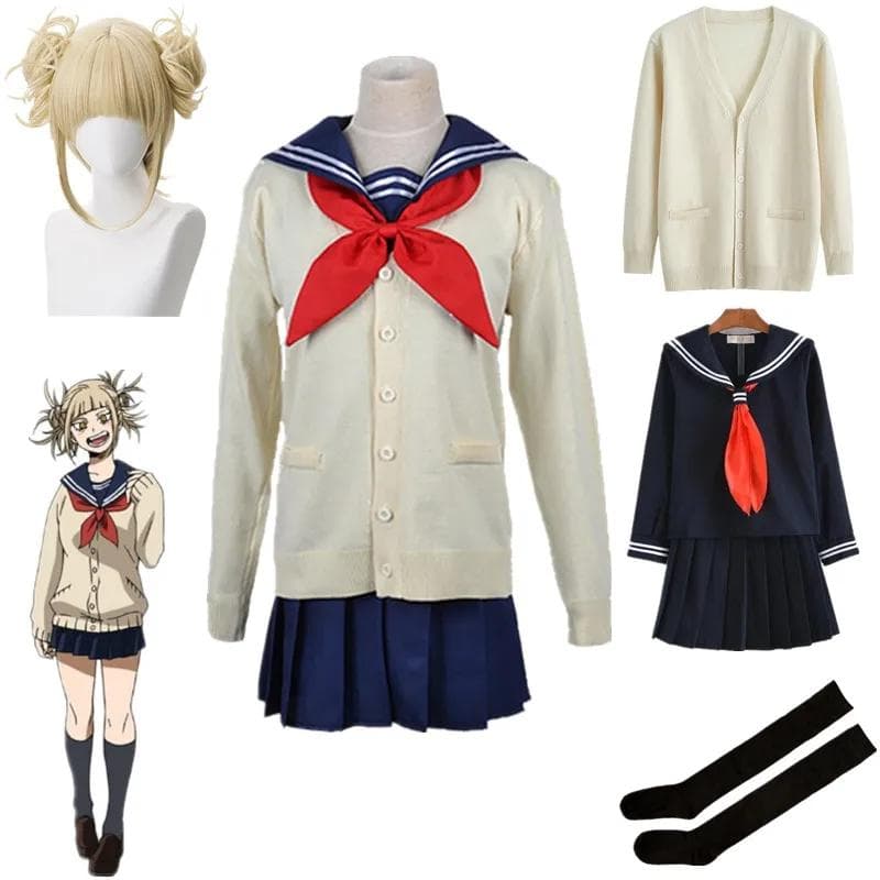 My Hero Academia Cosplay Halloween Costume Anime Boku No Hero Academia Himiko Toga JK Uniform Sweater Coat Wig Costumes M