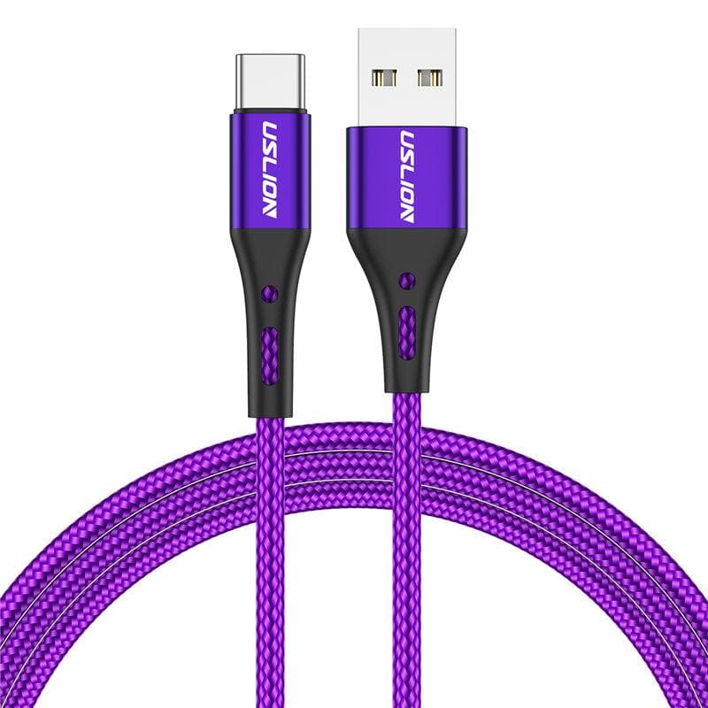 USLION USB Type C Cable For Samsung S10 Huawei P30 Pro Fast Charge Type-C Mobile Phone Charging Wire Cable 3m purple