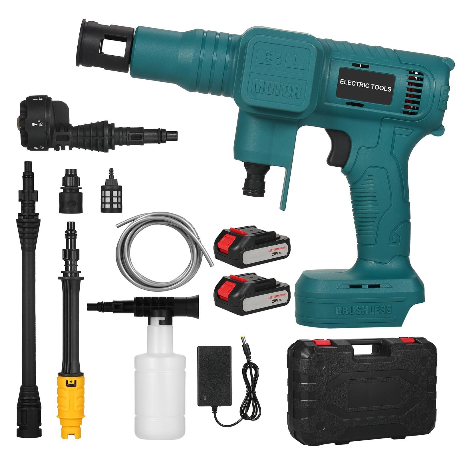 Brushless Portable Pressure Washer 652 PSI Brushless Electric High Power Washer 6.0Ah Rechargeable UK Plug & 2.0Ah Battery green