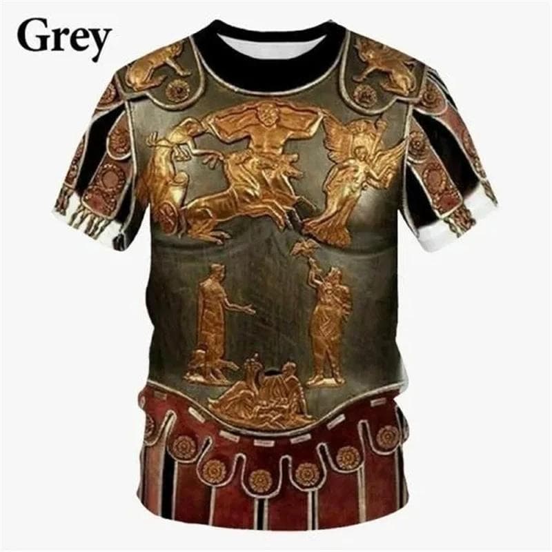 3D Printed Medieval Armor T Shirt For Men Cosplay Pattern Tees Casual Fashion Round Neck Short Sleeve T-Shirts Oversized Tops XL