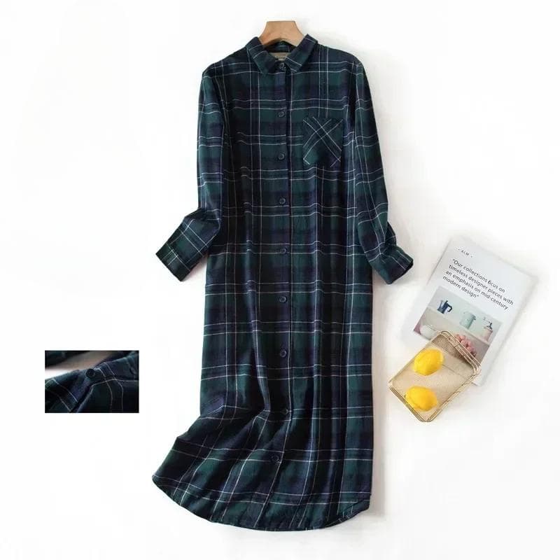 Long Sleeve Sleeping Shirt Nightwear Dress for Woman Plaid Multi Colors Plus Size Shirt Nightdress Cardigan Nighty for Ladies XL