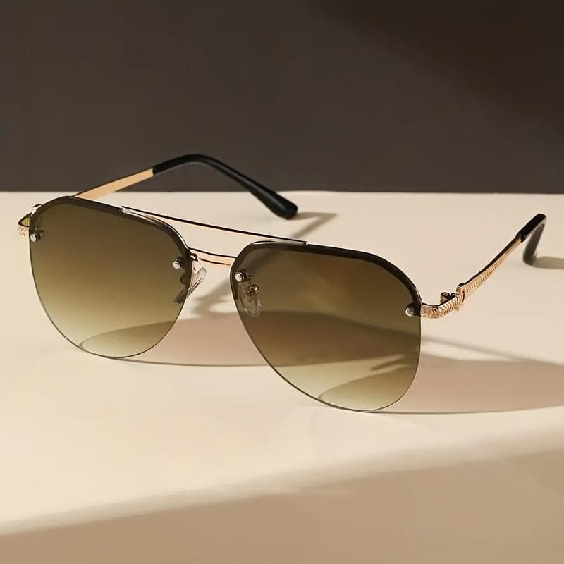 Classic Double Beam Half Frame Pilot Glasses for Driving Adventures Fashion Eyewear Trendy Style