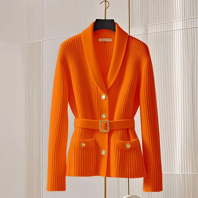 Fashion Women V-Neck Cardigan Sweaters Jacket Women's Autumn New Elegant Casual Coat Female Long Slim Knitted Ladies XL orange