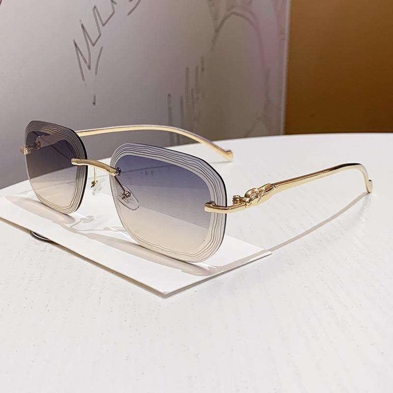 New Luxury Designer Sunglasses Women Leopard Rimless Elegant Cute Shades Glasses Trendy Party Top
