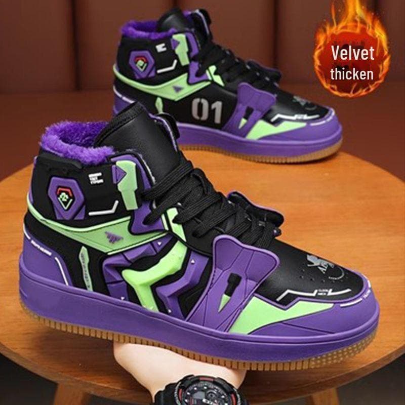 EVA Anime Limited Edition AJ High-Top Sneakers: Couples Men's Basketball & Casual Fashion Shoes EVA03 plus cotton, 41 purple