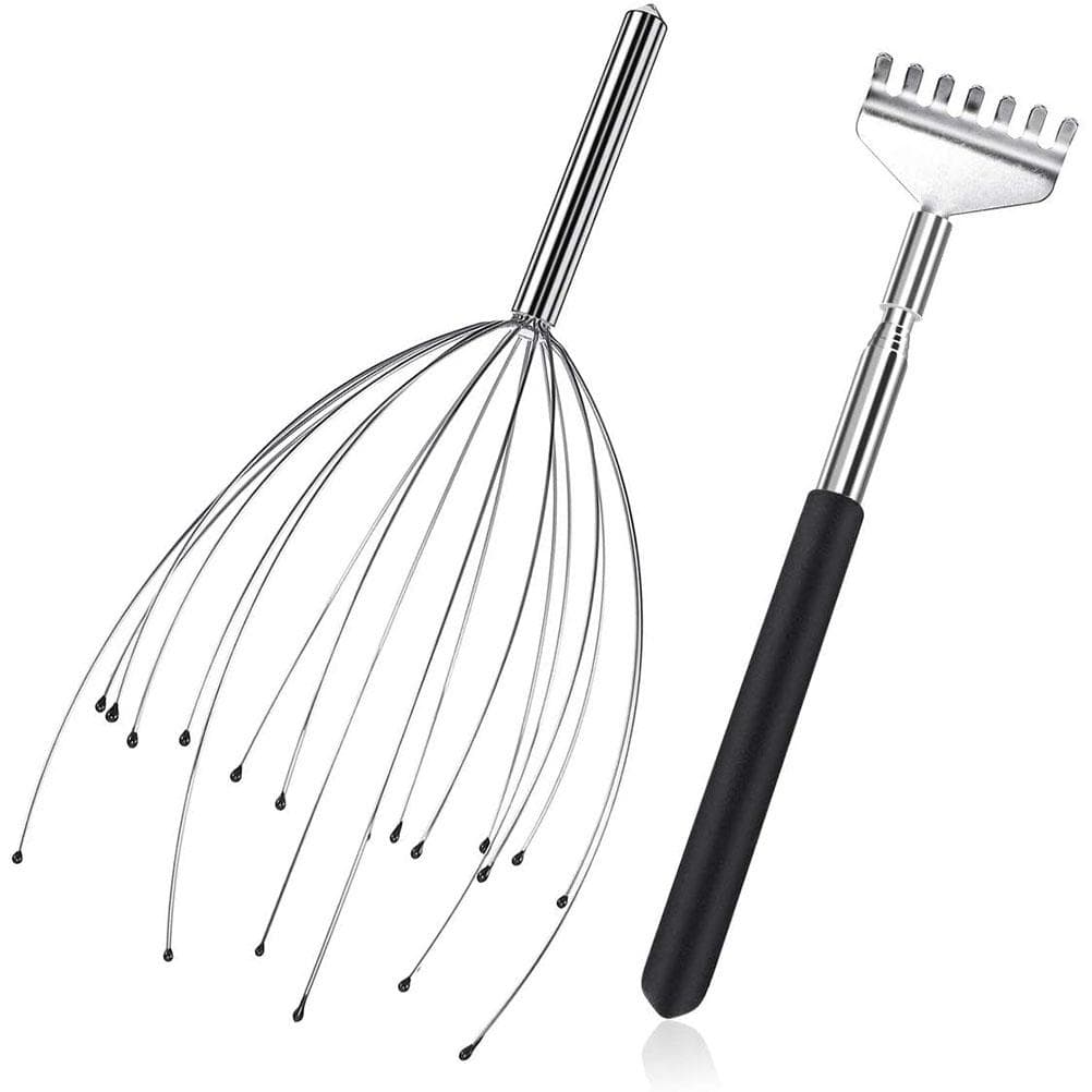 Back Scratcher and Scalp Head Massager Set Retractable Back Scratcher Manual Hand Held Head Massager
