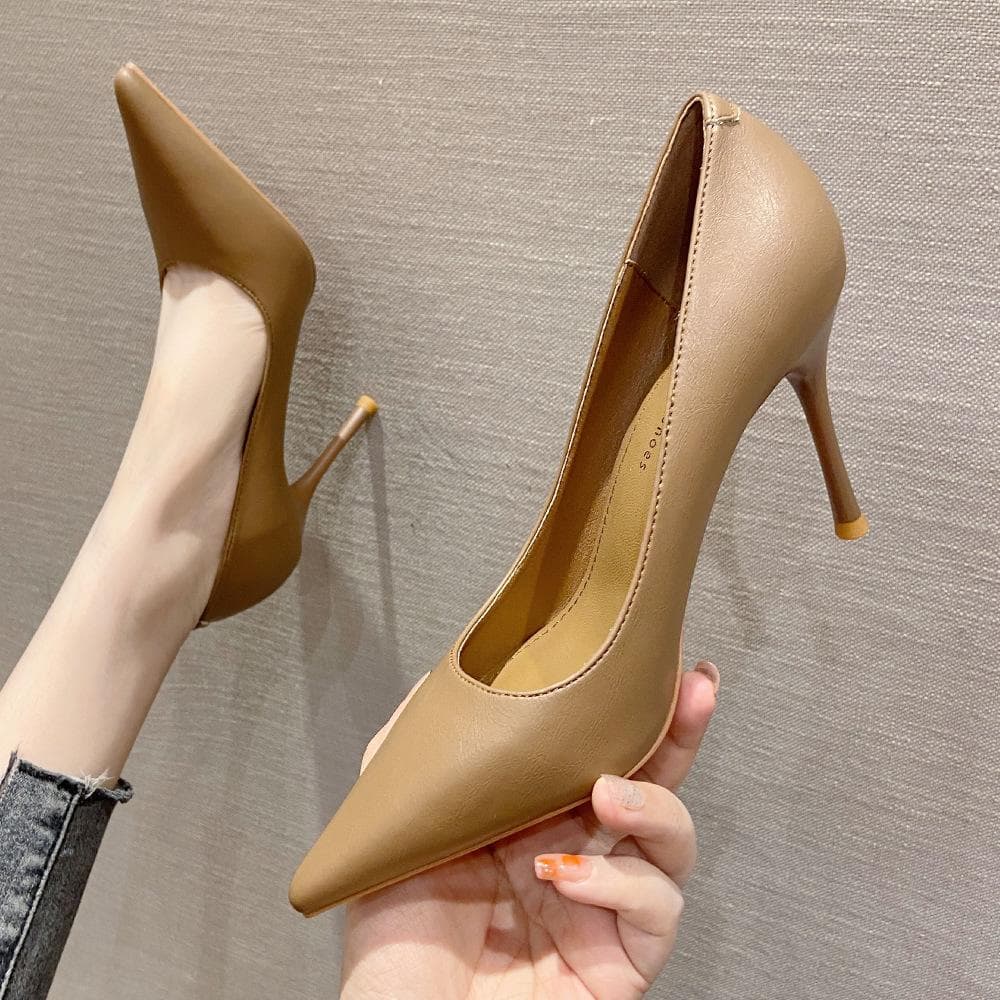 New Slim Heel Pointed Single Shoes Women's French Fairy Style High Heels Professional Commuting High Heels Women's Shoes 40 brown