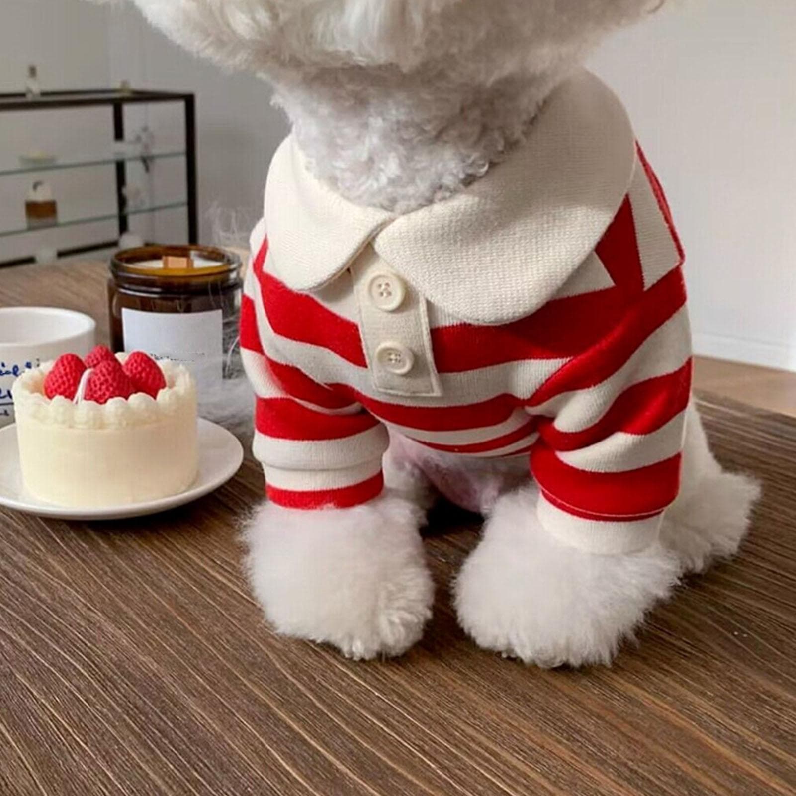 Dog Striped Shirt Fashionable Cute Breathable Comfortable Fine Crafted Pet Clothes for Small Dogs S red