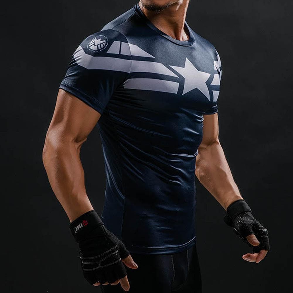 Men's Compression T-Shirts Superhero Sportswear Bodybuilding Training Running Basketball Tops Apparel 2XL navy blue