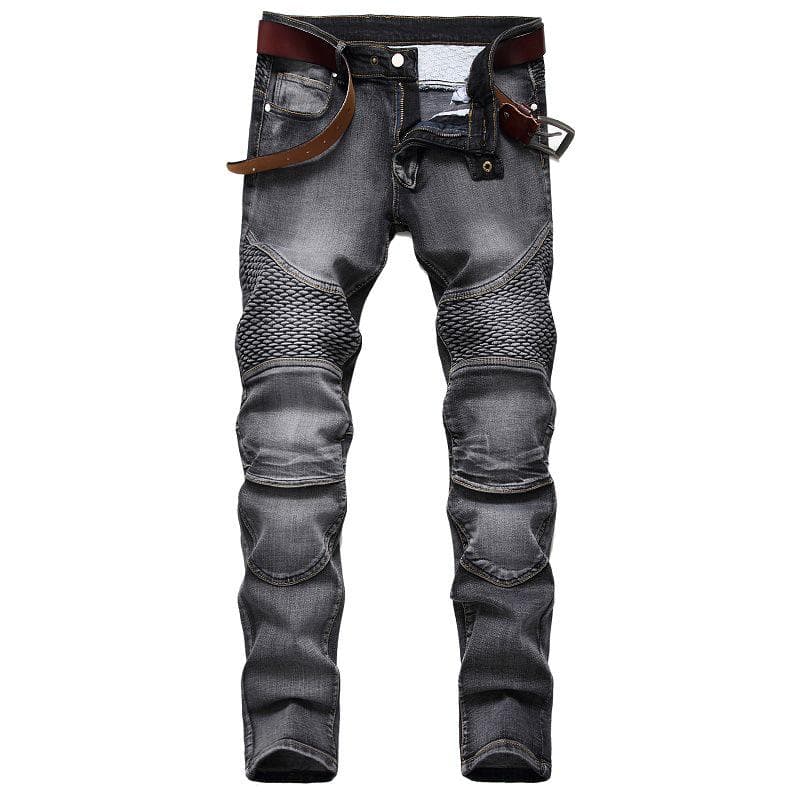 Spring And Autumn Jeans Men's Nostalgic Motorcycle Slim Fit Pants 38 grey